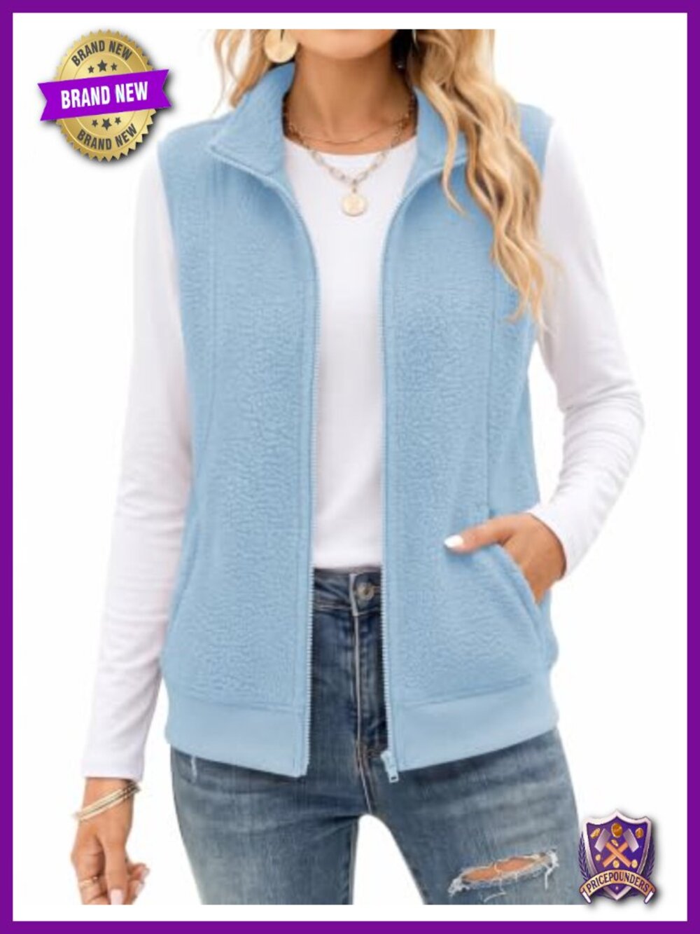 Womens Sherpa Fleece Vest Warm Sleeveless Zip Up Jacket with Pockets
